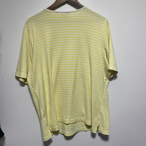 Quacker Factory Tshirt Womens XL Yellow Stripe Floral Embroidery Short Sleeve‎ - Picture 6 of 8